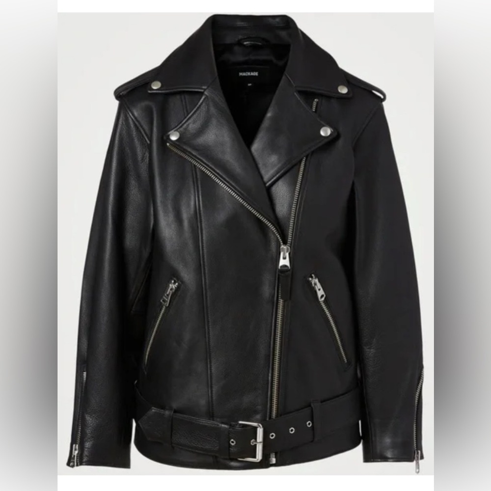 NWT Mackage Jayda Oversized 100% Cow Leather Biker Jacket $1190 Sz M - Picture 4 of 6